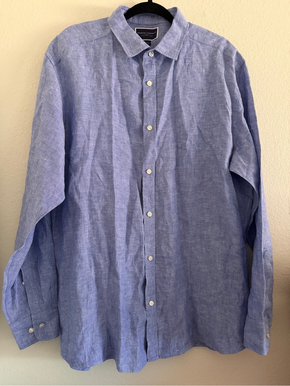 Charles Tyrwhitt Shirt Linen 100% Blue Tropical Resort Beach XL Classic Fit